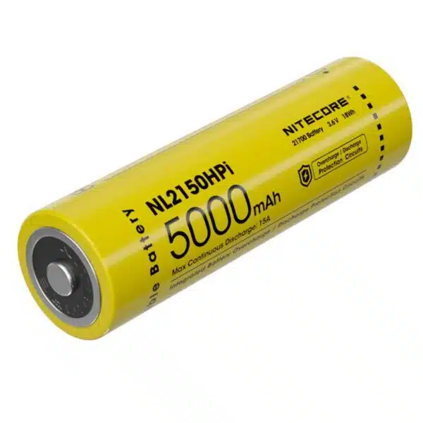 Nitecore NL2150HPi Li-Ion Akku Typ 21700 hat eine Kapazität von 5000mAh und kann einen Endladestrom von bis zu 15A leisten.