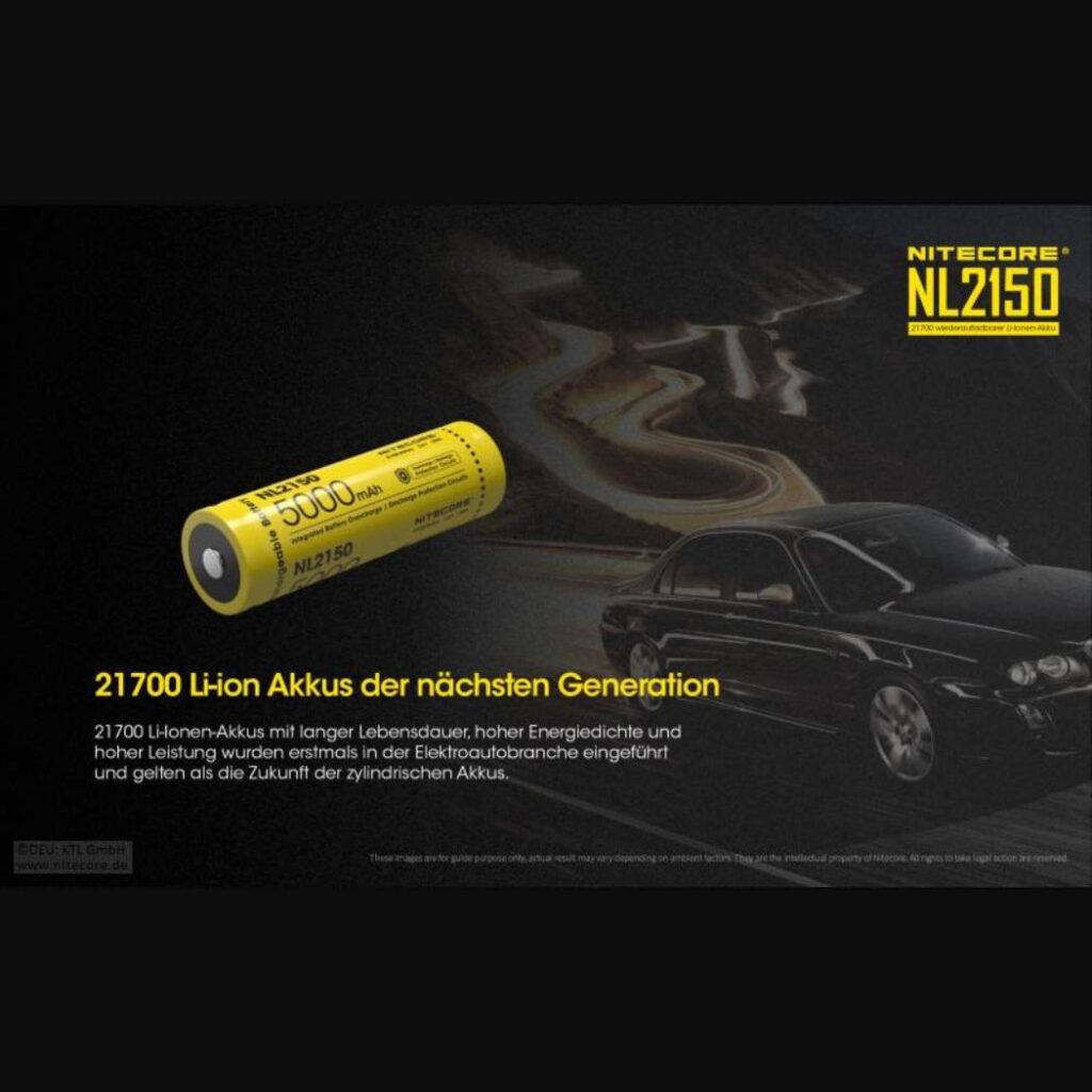 Nitecore NL2150 Li-Ion Akku Typ 21700 NL2150 hat eine herausragende Kapazität von 5000mAh.