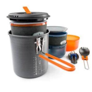 GSI Outdoors Halulite Microdualist Kochset, kleines und leichtes Set in perfekter Qualität aus hart eloxierten Aluminium. Für 2 Personen und einfache Küche.