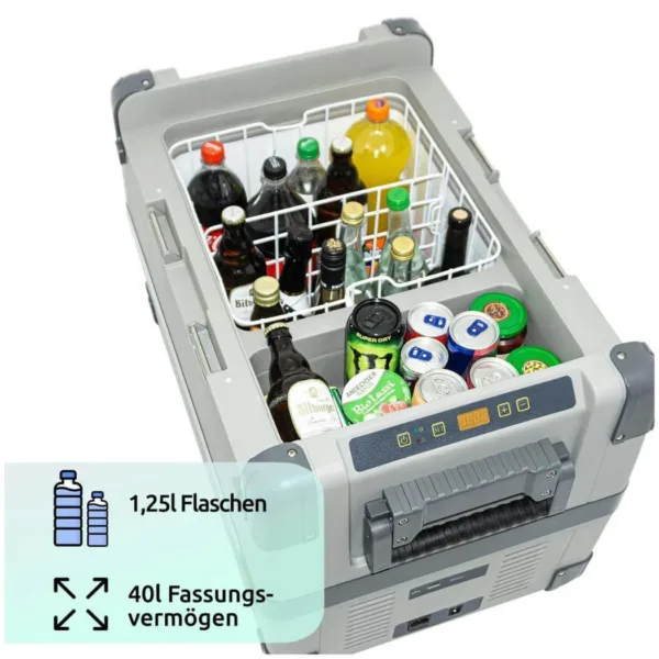 Prime Tech Kompressor Kühlbox 40 Liter, Kühl Gefrierkombination bis -22 Grad