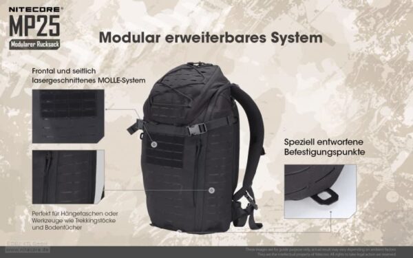 Nitecore MP25 ist ein modularer Tagesrucksack für Pendler und Mehrtagesausflüge mit 25 Liter Fassungsvermögen im Hauptfach.