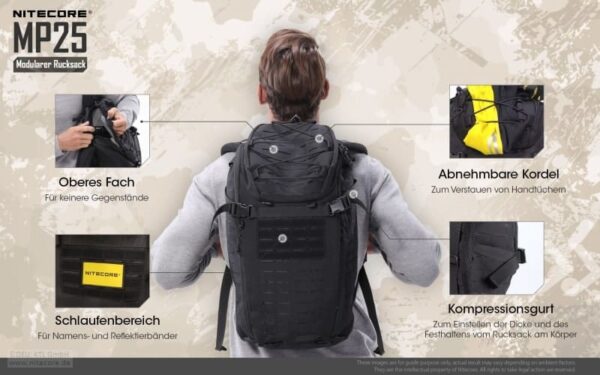 Nitecore MP25 ist ein modularer Tagesrucksack für Pendler und Mehrtagesausflüge mit 25 Liter Fassungsvermögen im Hauptfach.