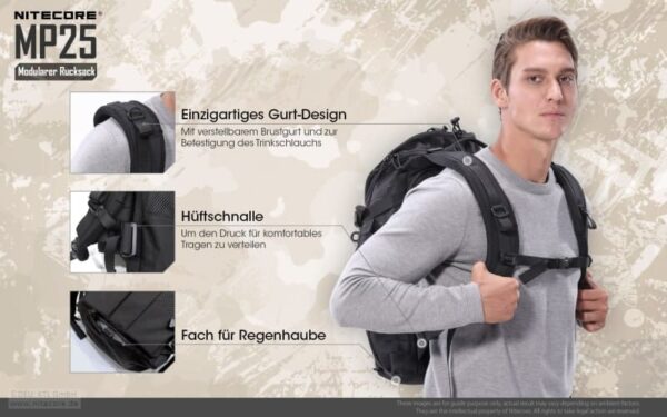 Nitecore MP25 ist ein modularer Tagesrucksack für Pendler und Mehrtagesausflüge mit 25 Liter Fassungsvermögen im Hauptfach.