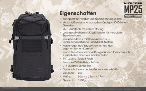Nitecore MP25 ist ein modularer Tagesrucksack für Pendler und Mehrtagesausflüge mit 25 Liter Fassungsvermögen im Hauptfach.