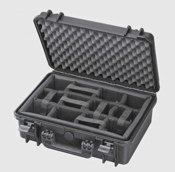 Max Transportkoffer 430H160 schwarzer kunsstoffkoffer mit eingesetzter Fototasche