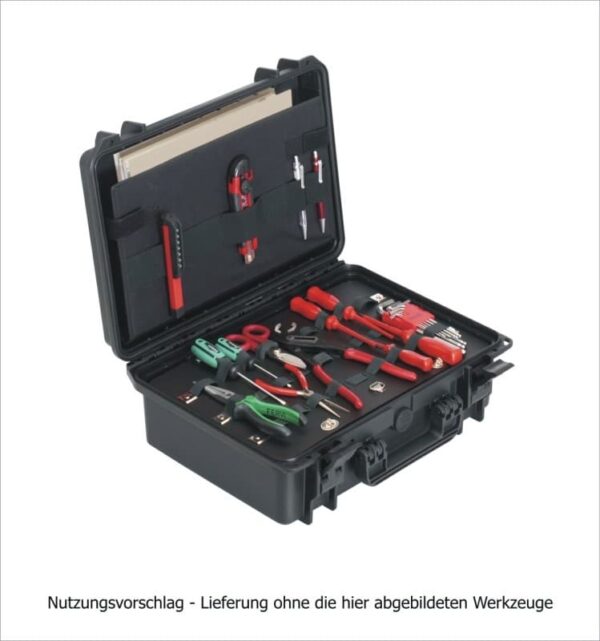 Max Transportkoffer 430H160 schwarzer kunsstoffkoffer mit eingesetzter Werkzeugtasche