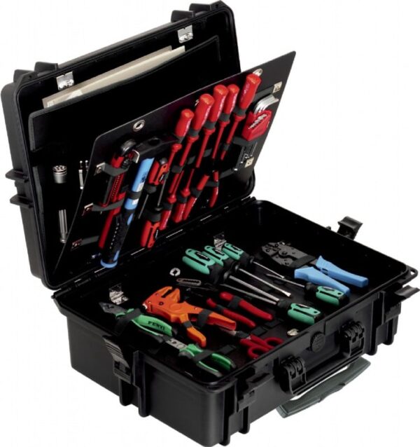 Max Transportkoffer 505H194 schwarzer kunsstoffkoffer mit mit eingesetzter Werkzeugtasche