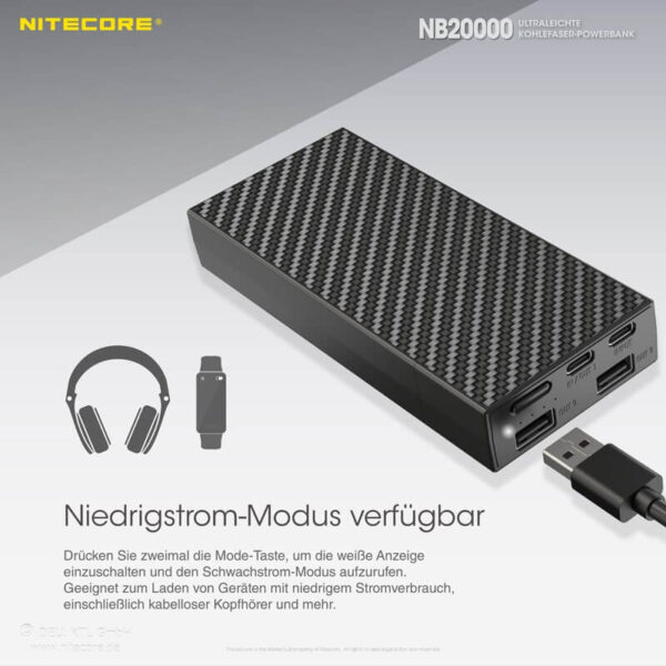 Nitecore NB20000 Powerbank gehört zu den Leichtesten und Kompaktesten, was bei mobilen Stromversorgungen heutzutage zu finden ist.