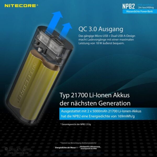 Nitcore NPB2 Powerbank ist die Steigerung von Robustheit. Die kompakte Stromversorgung von Nitecore ist für extremste Beanspruchung ausgelegt