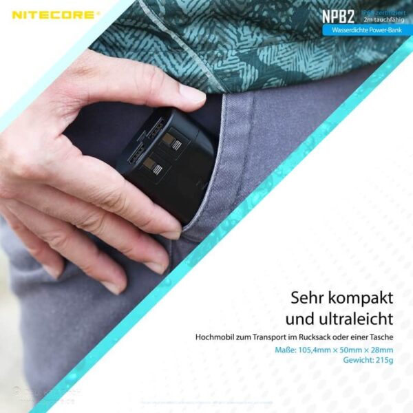 Nitcore NPB2 Powerbank ist die Steigerung von Robustheit. Die kompakte Stromversorgung von Nitecore ist für extremste Beanspruchung ausgelegt