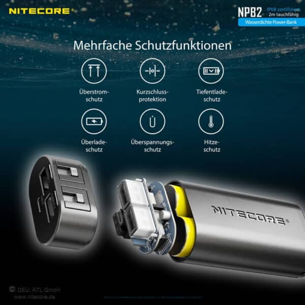 Nitcore NPB2 Powerbank ist die Steigerung von Robustheit. Die kompakte Stromversorgung von Nitecore ist für extremste Beanspruchung ausgelegt