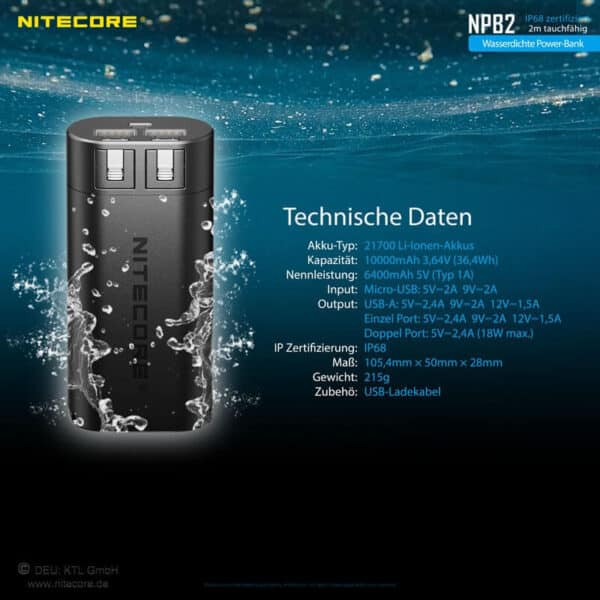 Nitcore NPB2 Powerbank ist die Steigerung von Robustheit. Die kompakte Stromversorgung von Nitecore ist für extremste Beanspruchung ausgelegt