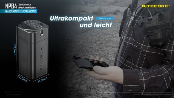 Nitecore NPB4 Powerbank ist die Steigerung von Robustheit. Die kompakte Stromversorgung von Nitecore ist für extremste Beanspruchung ausgelegt