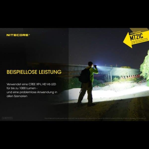 Nitecore MT21C Taschenlampe mit 90 Grad schwenkbaren Kopf und einer Leuchtweite bis zu 184m, der Batteriedeckel magnetisch und daher vielseitig einsetzbar