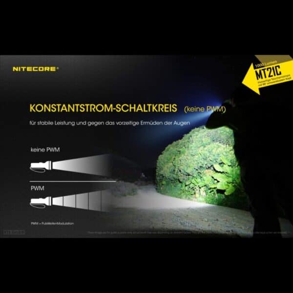 Nitecore MT21C Taschenlampe mit 90 Grad schwenkbaren Kopf und einer Leuchtweite bis zu 184m, der Batteriedeckel magnetisch und daher vielseitig einsetzbar